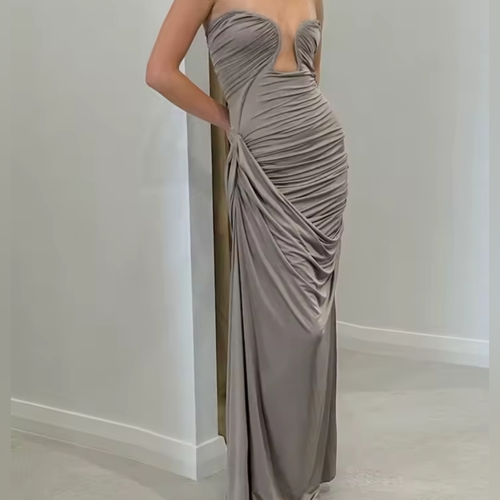 Grecian Drape Strapless Maxi Dress